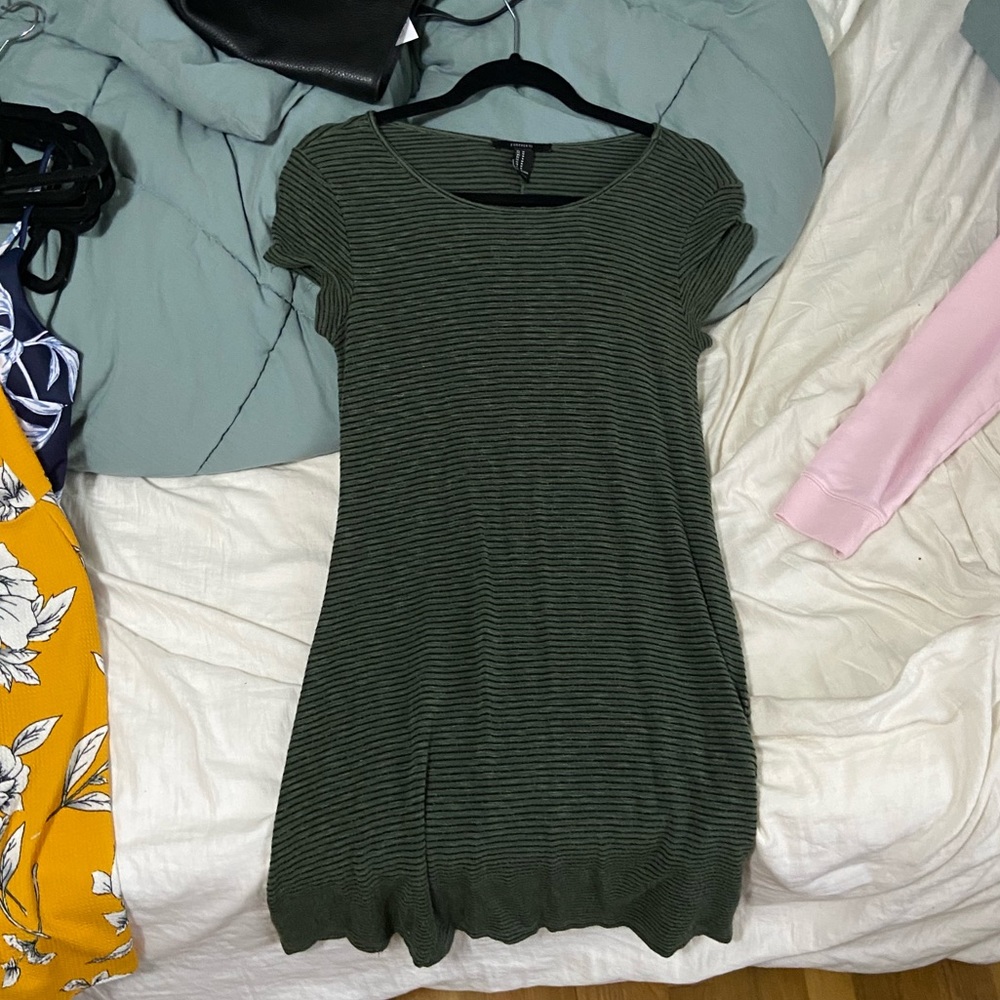 Green and Black Striped Tshirt Dress- Forever 21